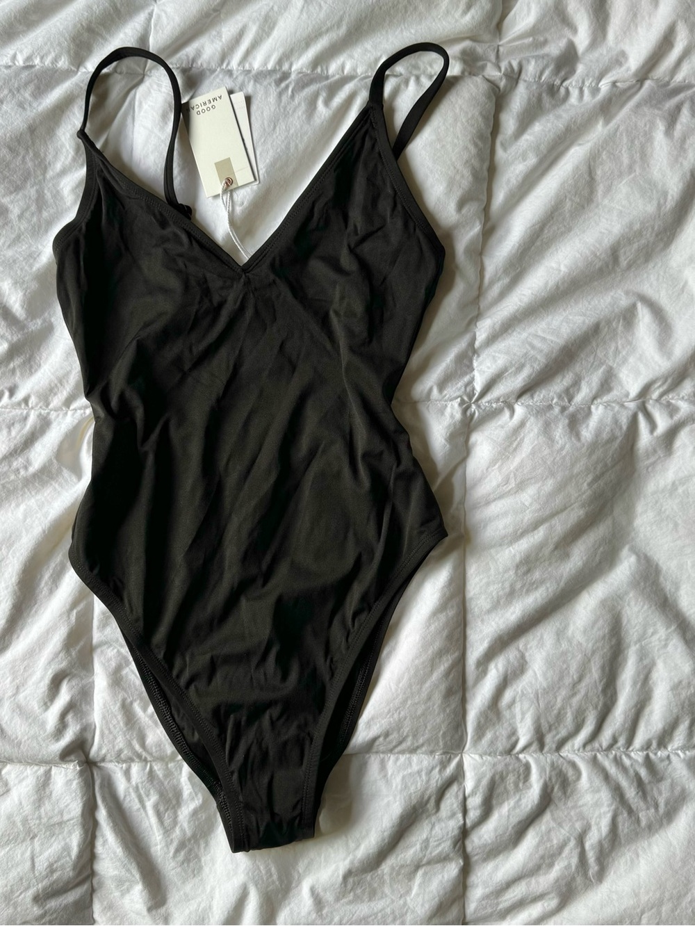 Good American Black Luxe Deep Dive One-Piece Sculpting Swimsuit Size L